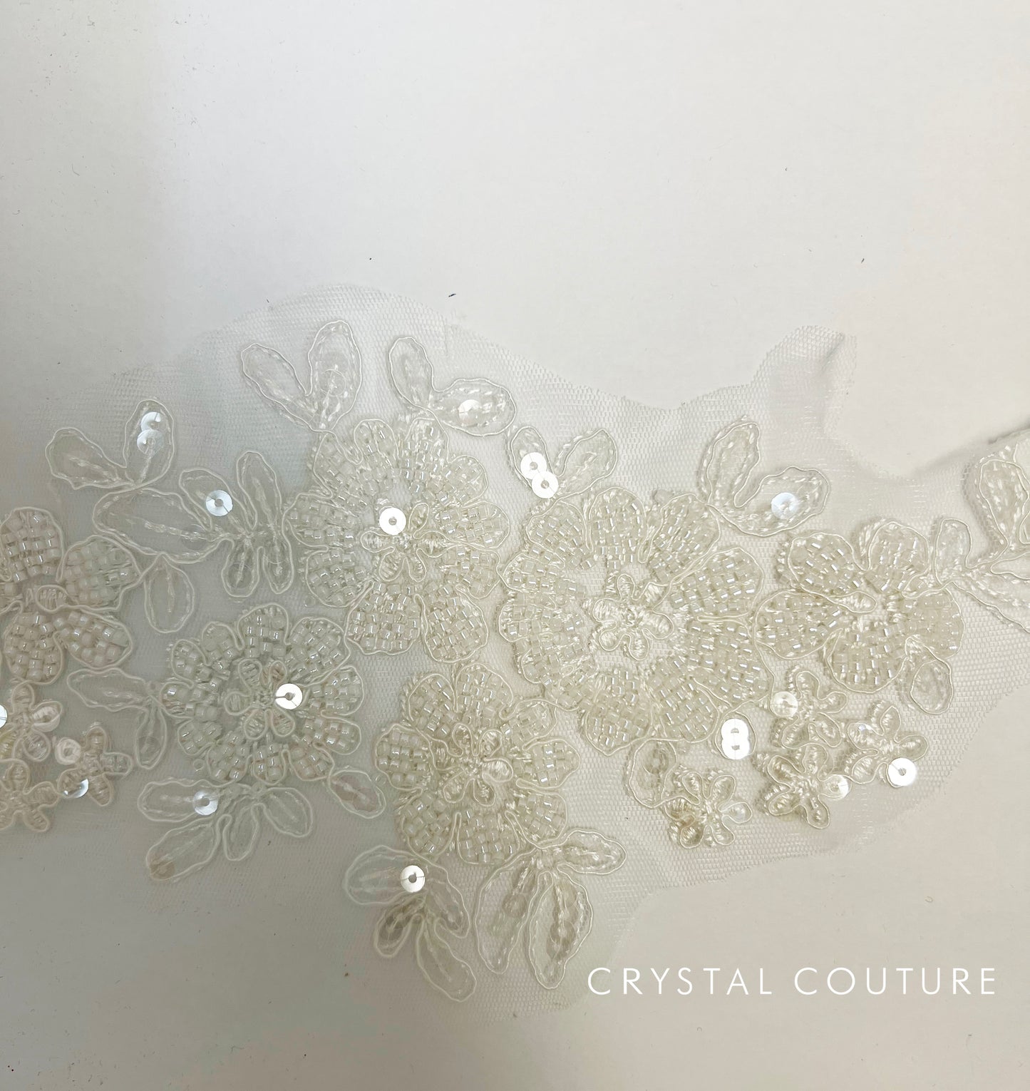 White Embroidered and Beaded Floral Applique