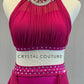 Magenta Ruched Top with Skirted Trunks and Applique - Rhinestones