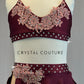 Burgundy Top and Asymmetrical Mini Skirt and Light Pink Appliques -  Rhinestones