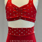 Bright Red Cross Strap Top with High Waisted Booty Shorts - Rhinestones