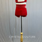 Bright Red Cross Strap Top with High Waisted Booty Shorts - Rhinestones