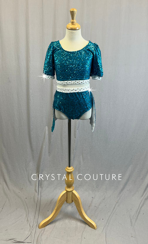 Custom Teal Zsa Zsa Two Piece with Back Skirt - Rhinestones