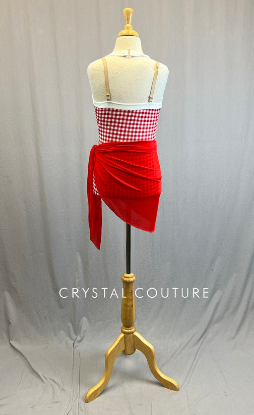 Red & White Gingham Halter Bathing Suit with Wrap Skirt