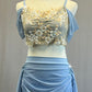 Pale Blue & Champagne Off Shoulder Top and Skirt - Rhinestones