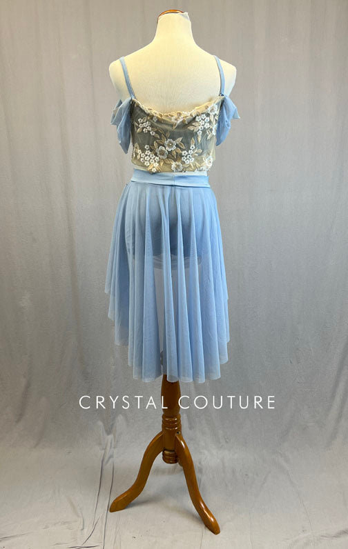 Pale Blue & Champagne Off Shoulder Top and Skirt - Rhinestones
