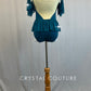 Custom Teal Off Shoulder Leotard with Long Wrap Around Ruffle - Rhinestones