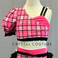 Custom Pink & Black Asymmetrical Top and Trunks with Lace Back Bustle - Rhinestones