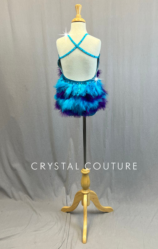 Custom "Sully" Inspired Zsa Zsa Leotard with Purple & Blue Feathers - Rhinestones