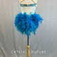 Custom Lime Green & Bright Blue Connected Two Piece with Fringe and Feather Bustle - Rhinestones