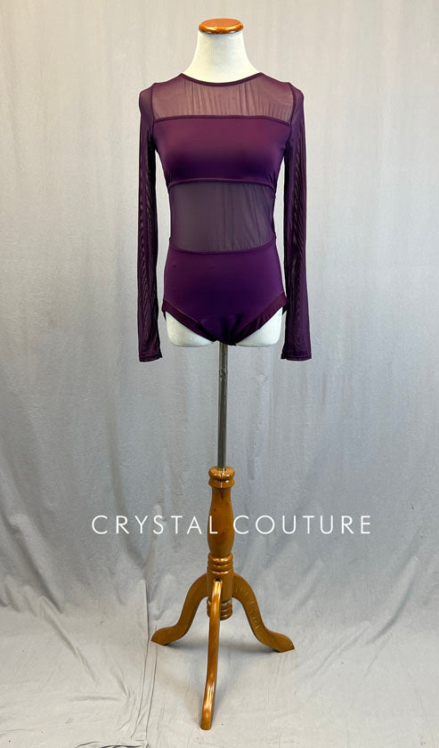 Plum Long Sleeve Mesh Cutout Leotard