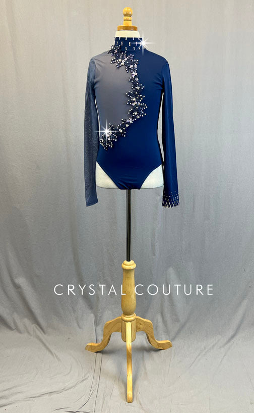 *Brand New* Navy & Slate Blue Asymmetrical Split Front Leotard with Ap ...