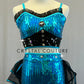 Bright Blue Sequin Two Piece with Black Ruffled Back Bustle