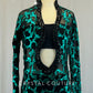 Black Mesh Biketard with Teal Sequin Print