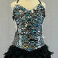 Black & Silver Sequin Dress with Lace Up Back and Feather Skirt