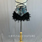 Black & Silver Sequin Dress with Lace Up Back and Feather Skirt