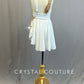 Custom White and Nude Shimmer Cross Wrap Top and Trunks with Back Skirt - Rhinestones