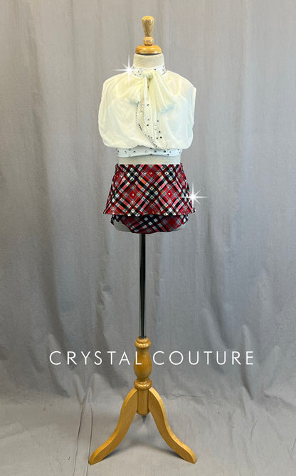 Red Plaid Skirt and White Chiffon Crop Top