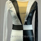 Black & White Color Block Deep V Leotard with Mesh Sleeves - Rhinestones