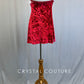 Red Velvet Camisole Dress with Black Appliques - Rhinestones