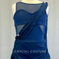 Navy Blue Lycra Leotard with Mesh Cutouts, Skirt and Draping.