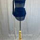 Navy Blue Lycra Leotard with Mesh Cutouts, Skirt and Draping.