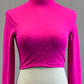 Hot Pink Long Sleeve Mock Neck Cropped Top - Rhinestones