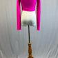 Hot Pink Long Sleeve Mock Neck Cropped Top - Rhinestones