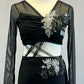 Custom Black & Grey Strappy Connected Two Piece with Mesh Side Skirt - Rhinestones