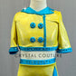Custom Yellow Shimmer Raincoat Two Piece with Aqua Details and Hip Ruffle - Rhinestones