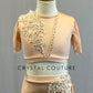 Custom Light Peach Two Piece with Mesh Flutter Sleeve and Back Skirt - Rhinestones