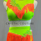 Custom Lime Green Two Piece with Neon Orange Fringe Trim - Rhinestones