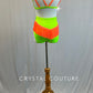 Custom Lime Green Two Piece with Neon Orange Fringe Trim - Rhinestones