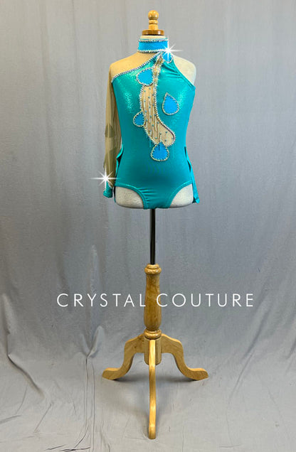 Custom Turquoise Raindrop Leotard with Back Skirt - Rhinestones
