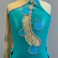 Custom Turquoise Raindrop Leotard with Back Skirt - Rhinestones