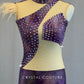 Purple Holographic Asymmetrical Leotard with Nude Mesh Inserts and Ostrich Feathers - Rhinestones