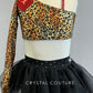 Leopard Print Asymmetrical Top with Tulle Skirt - Rhinestones