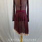 Maroon Leotard with Mesh Sleeves and Dusty Pink Skirt and Appliques - Rhinestones