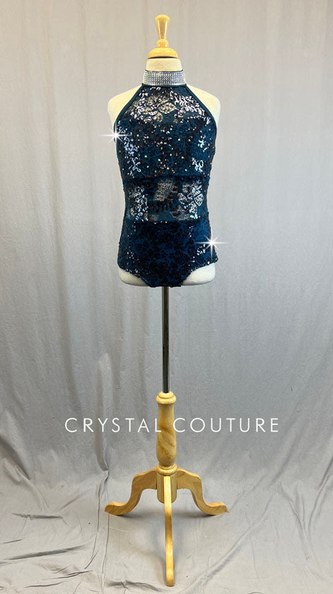 Custom Navy Zsa Zsa Lace Leotard  - Rhinestones