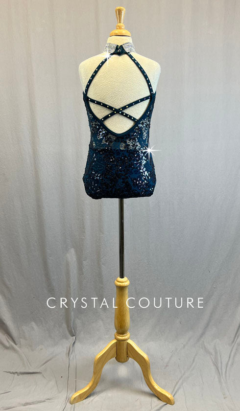 Custom Navy Zsa Zsa Lace Leotard  - Rhinestones