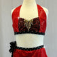 Custom Red & Black Sequined Two Piece with Side Bustle - Rhinestones