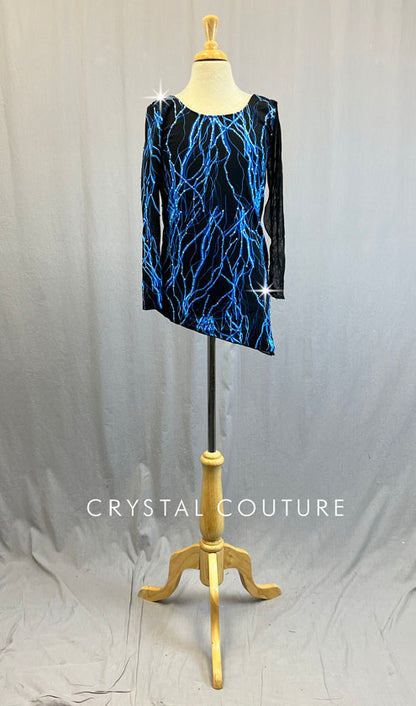 Custom Black & Blue Lightning Bolt Dress with Mesh Sleeve - Rhinestones