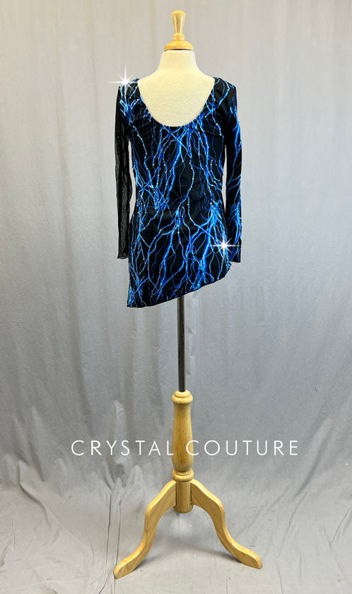 Custom Black & Blue Lightning Bolt Dress with Mesh Sleeve - Rhinestones