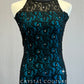 Custom Teal Biketard with Black Lace Overlay and Open Back - Rhinestones