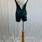 Custom Teal Biketard with Black Lace Overlay and Open Back - Rhinestones