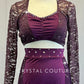 Plum Two Piece with Lace Sleeves and Mesh Back Skirt - Rhinestones