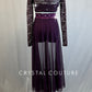 Plum Two Piece with Lace Sleeves and Mesh Back Skirt - Rhinestones