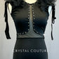 Black Leotard with Tulle Shoulders and Mesh Inserts - Rhinestones
