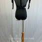 Black Leotard with Tulle Shoulders and Mesh Inserts - Rhinestones