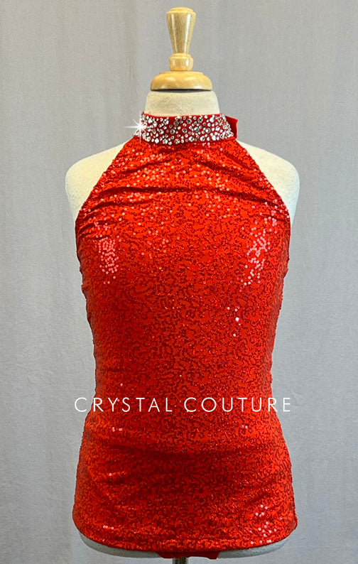 Red Zsa Zsa Halter Top with Trunks - Rhinestones