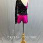 Custom Pink Top and Shorts with Connected Black Lace Single Arm Overlay - Rhinestones